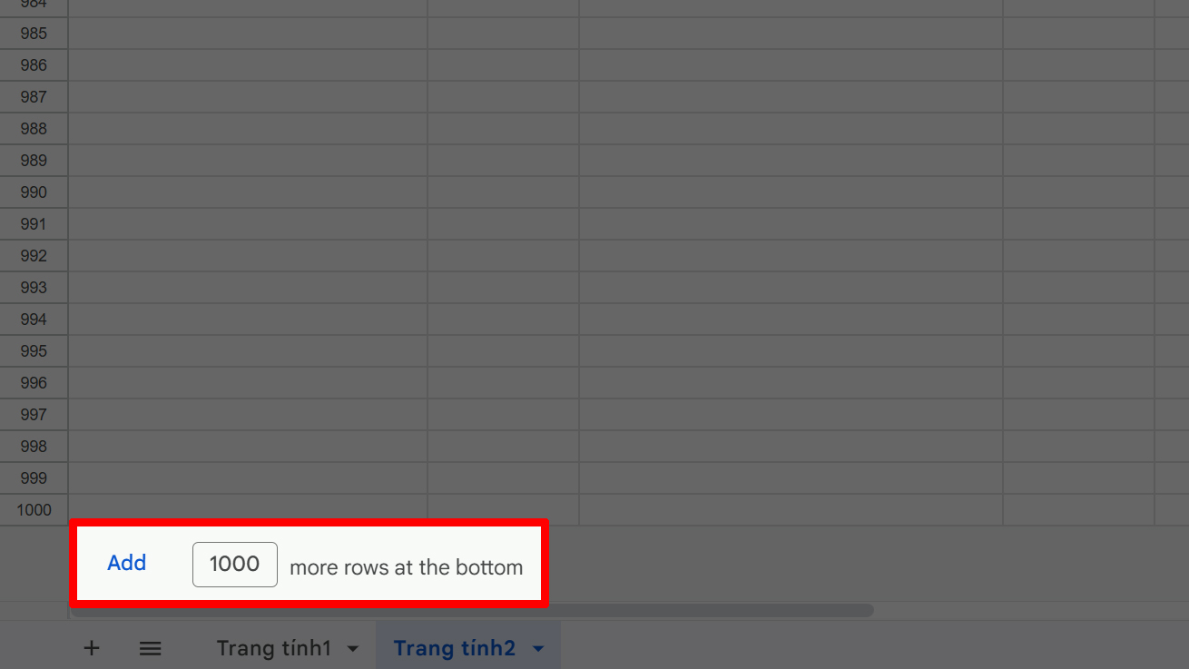 Chèn nhiều dòng trong Google Sheets